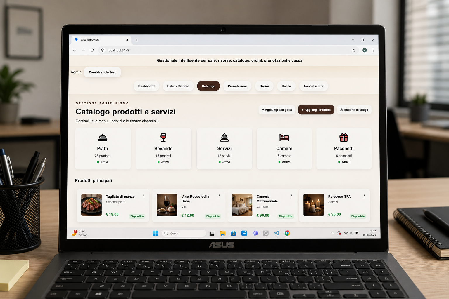 Catalogo e menu del gestionale