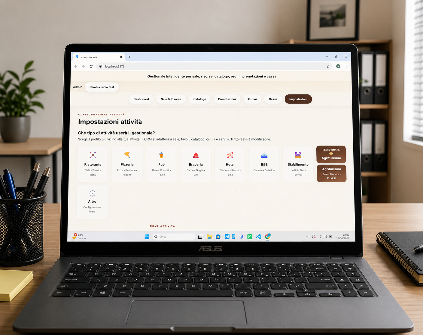 Scelta del tipo di attività nel gestionale