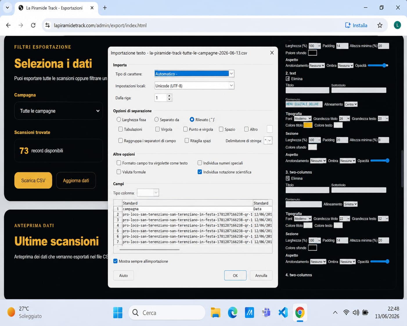 Report PDF delle scansioni di La Piramide Track
