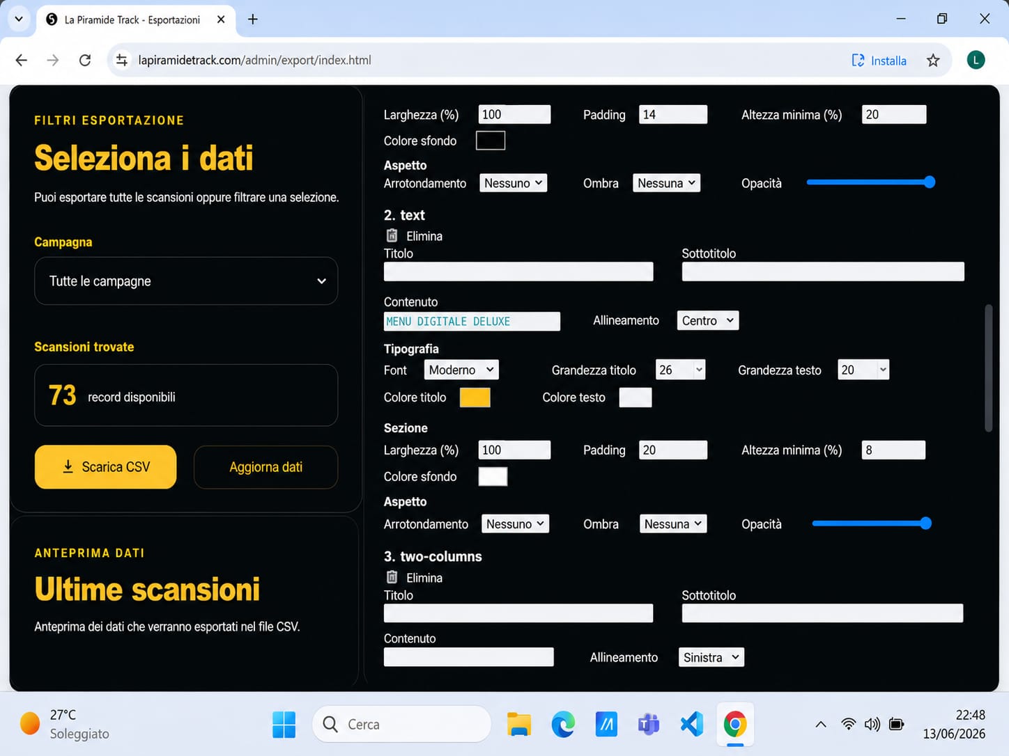 Report dati di La Piramide Track